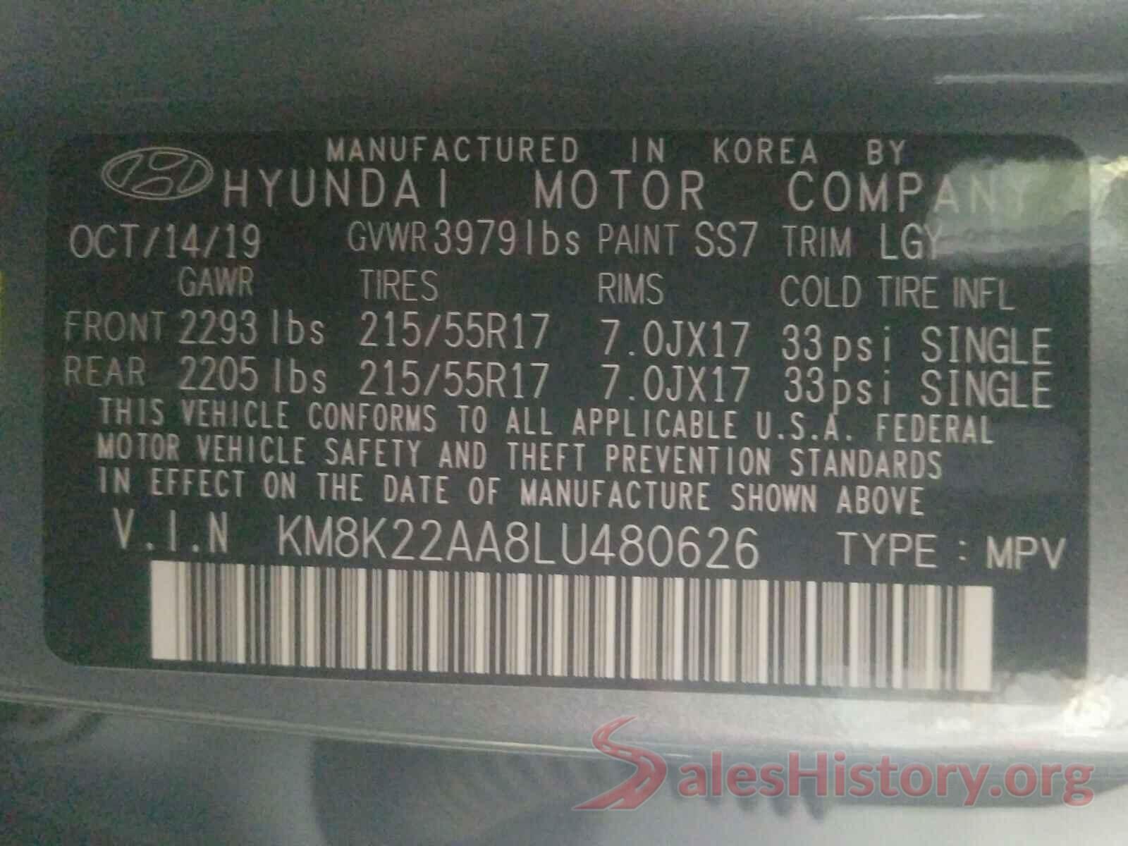 KM8K22AA8LU480626 2020 HYUNDAI KONA