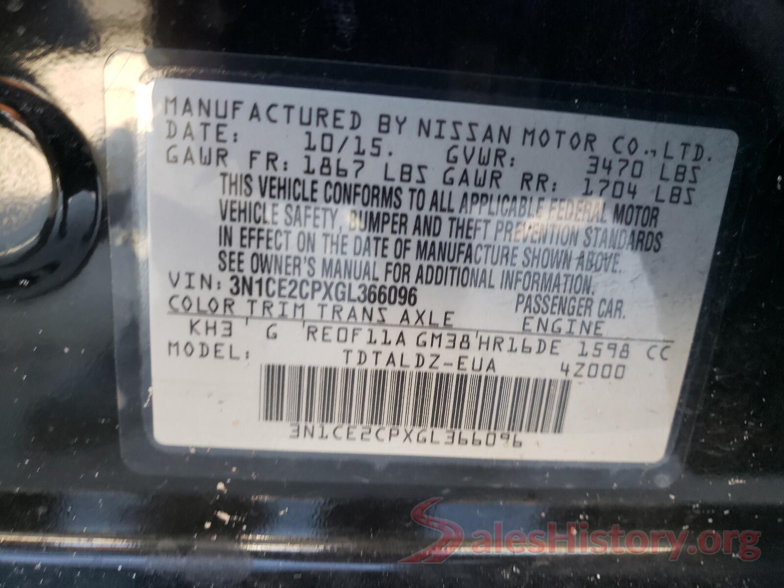 3N1CE2CPXGL366096 2016 NISSAN VERSA