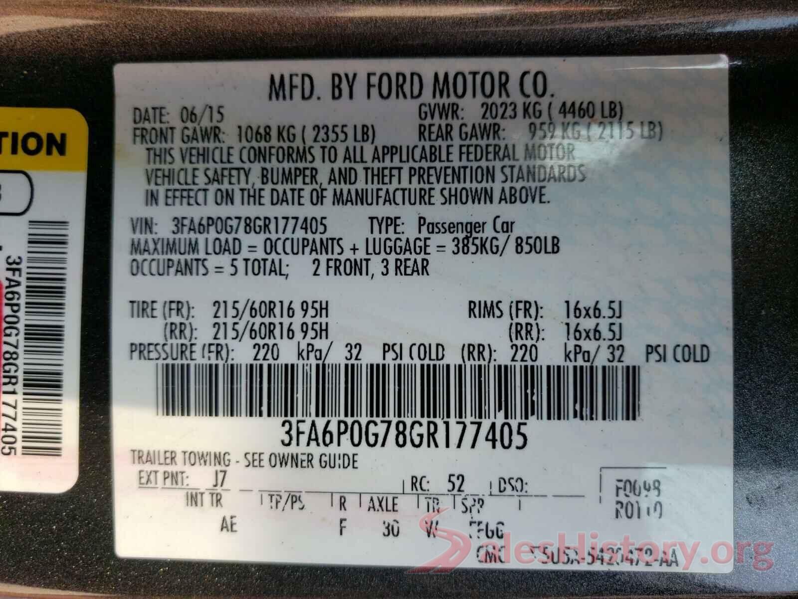 3FA6P0G78GR177405 2016 FORD FUSION