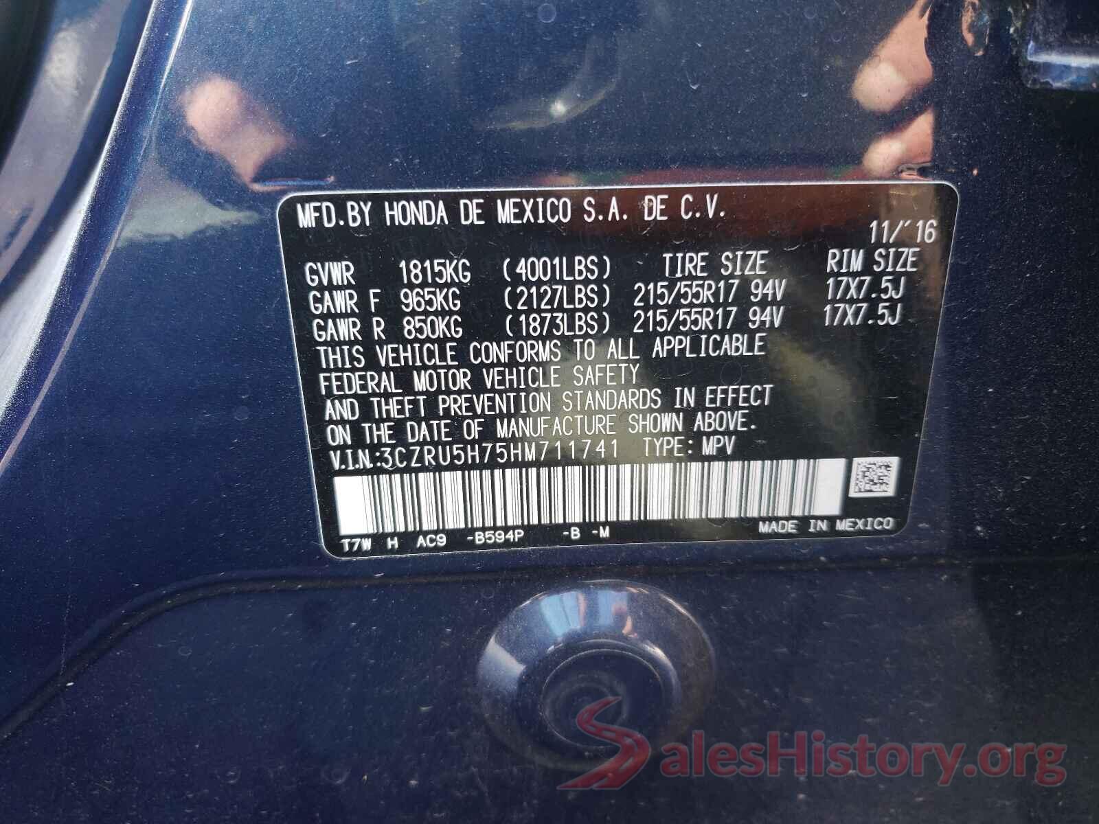 3CZRU5H75HM711741 2017 HONDA HR-V