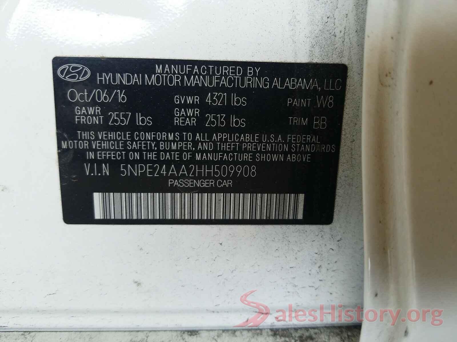 5NPE24AA2HH509908 2017 HYUNDAI SONATA