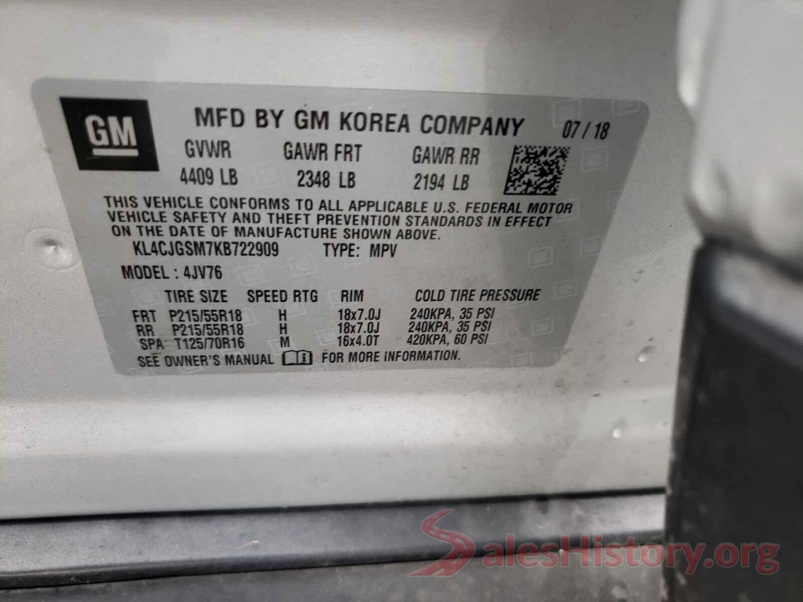 KL4CJGSM7KB722909 2019 BUICK ENCORE