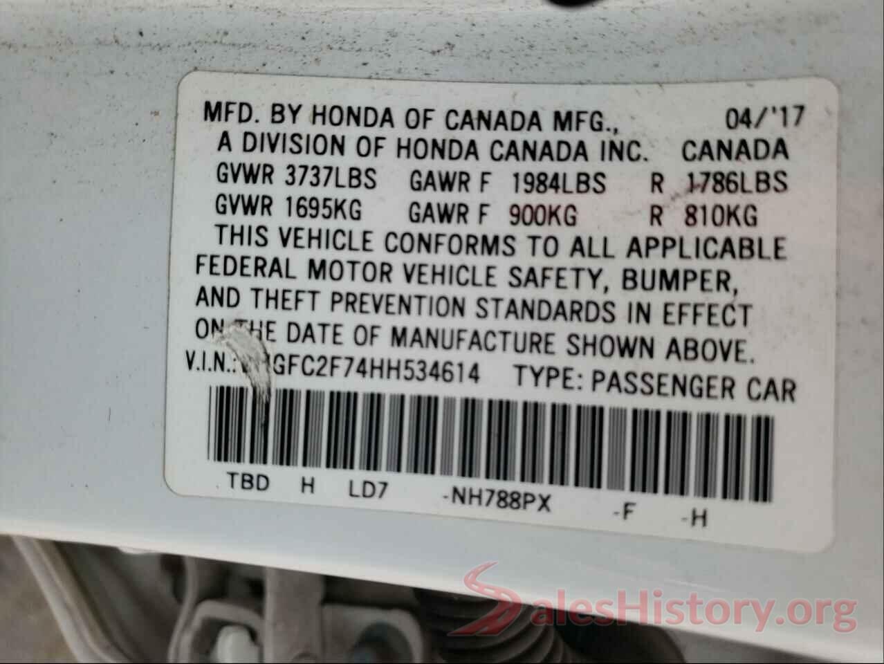 2HGFC2F74HH534614 2017 HONDA CIVIC