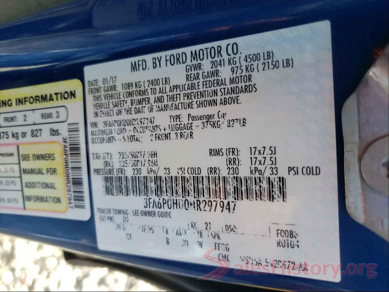 3FA6P0HD0HR297947 2017 FORD FUSION