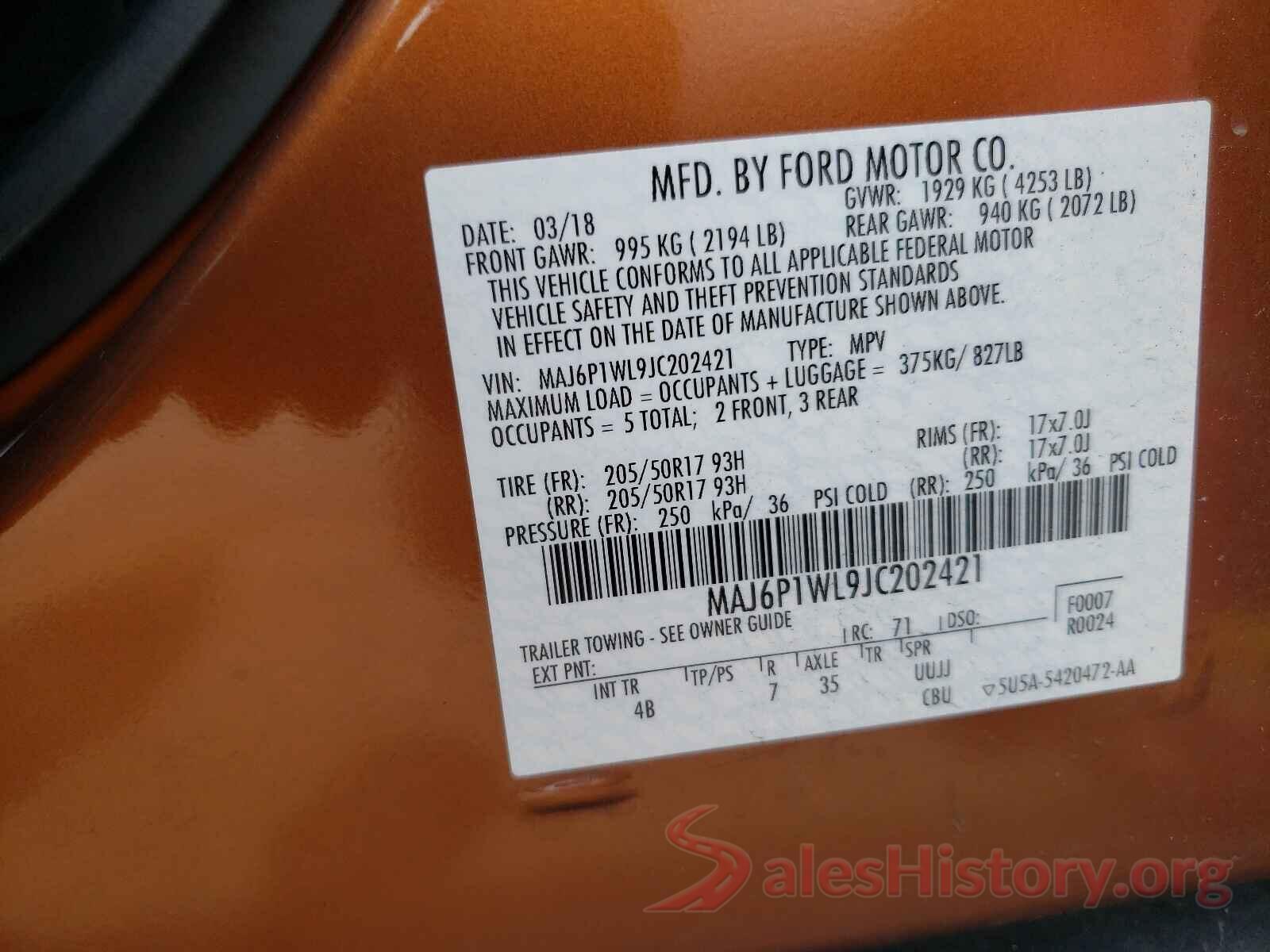 MAJ6P1WL9JC202421 2018 FORD ALL OTHER