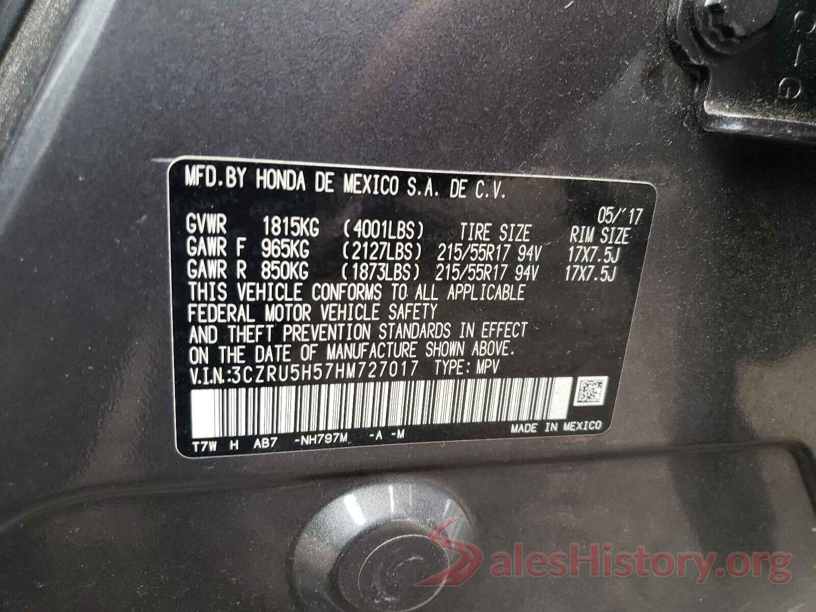 3CZRU5H57HM727017 2017 HONDA HR-V