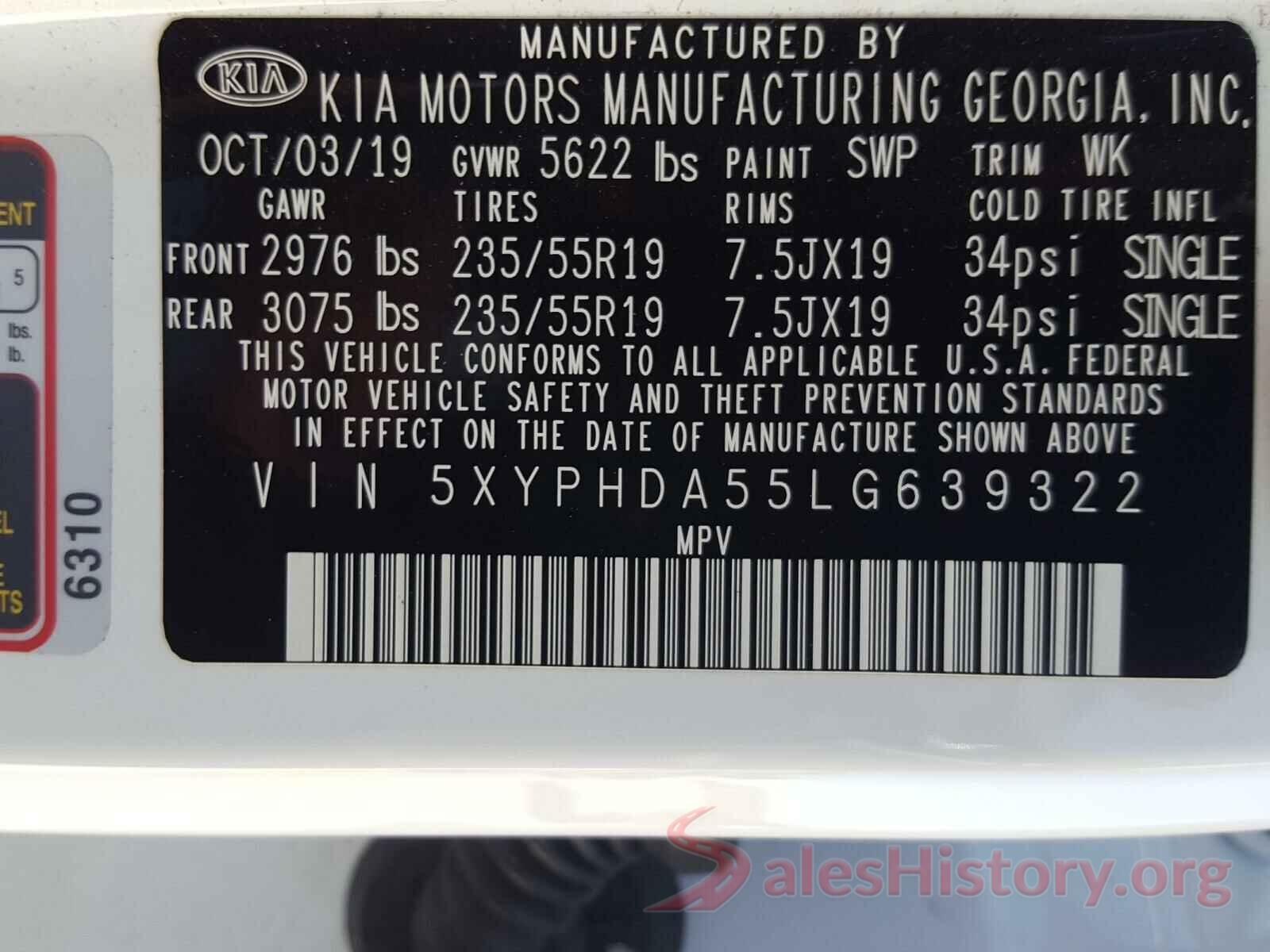 5XYPHDA55LG639322 2020 KIA SORENTO