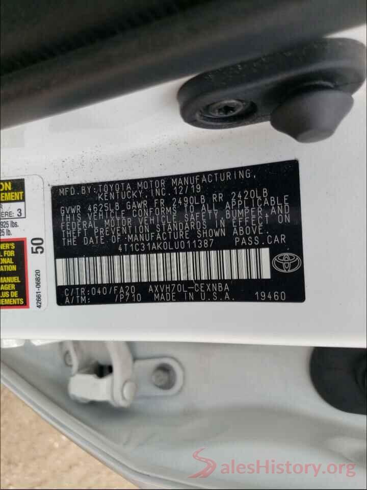 4T1C31AK0LU011387 2020 TOYOTA CAMRY