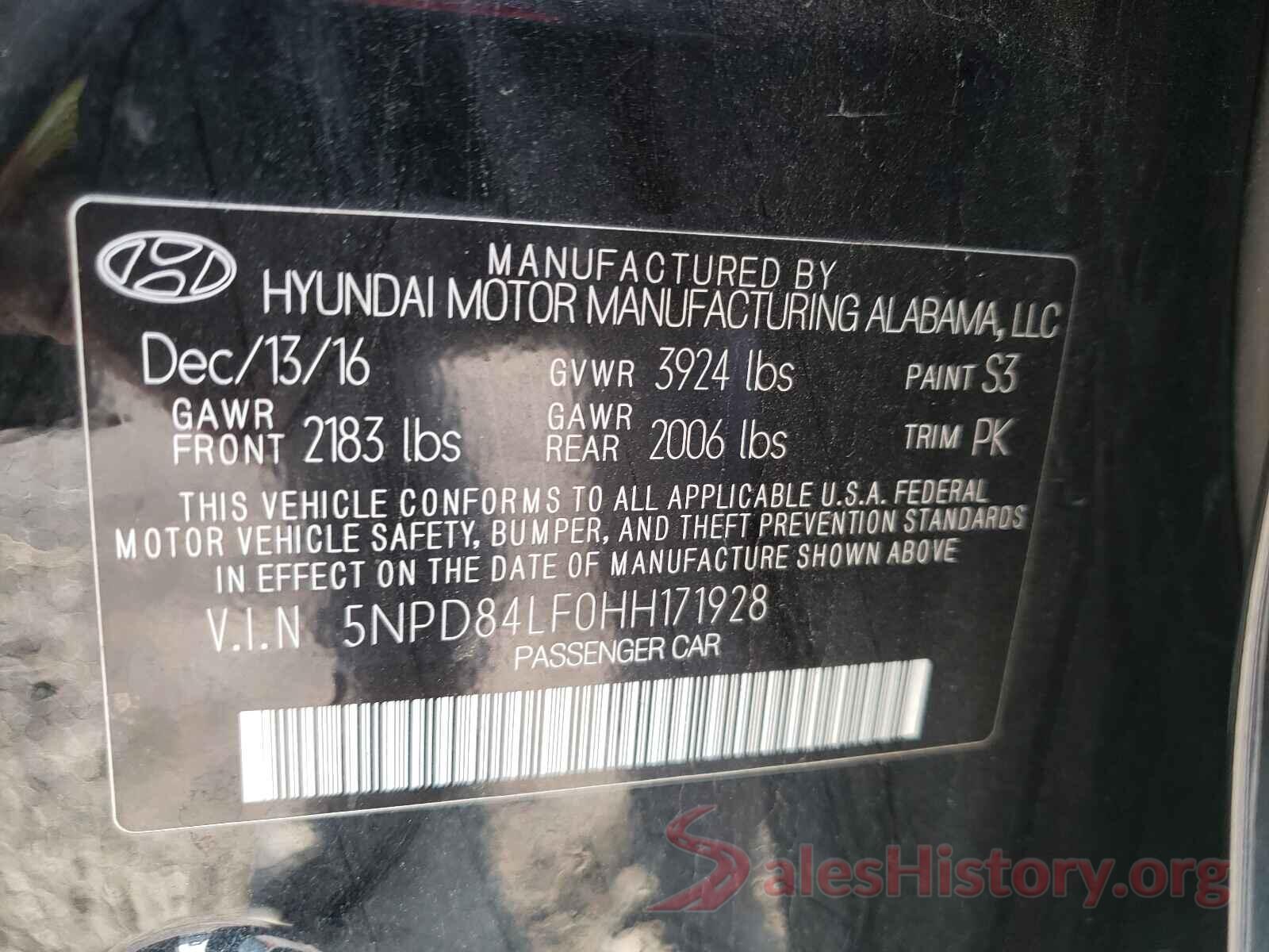 5NPD84LF0HH171928 2017 HYUNDAI ELANTRA