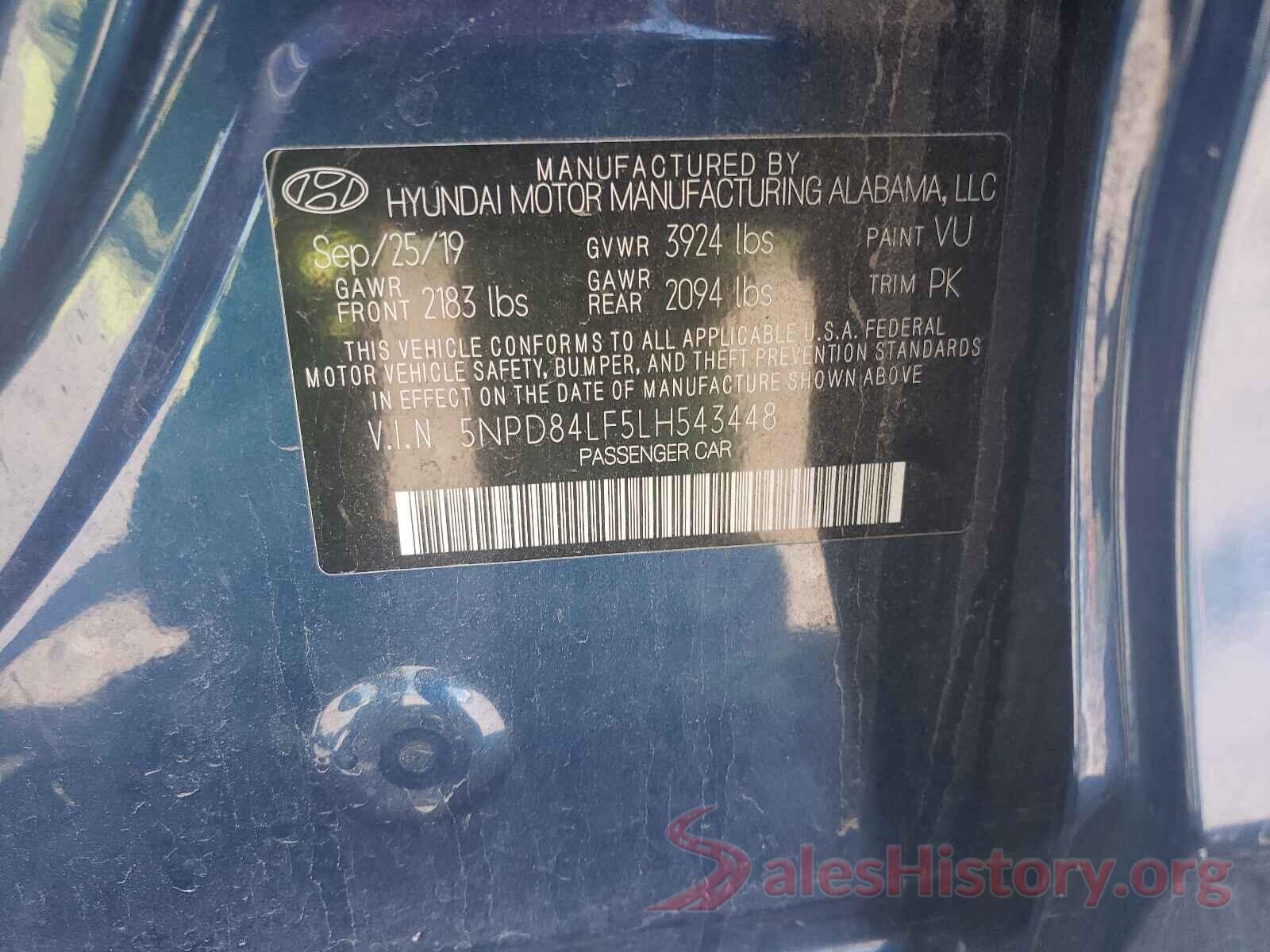 5NPD84LF5LH543448 2020 HYUNDAI ELANTRA