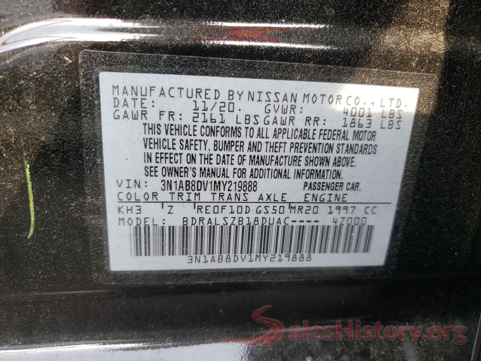 3N1AB8DV1MY219888 2021 NISSAN SENTRA