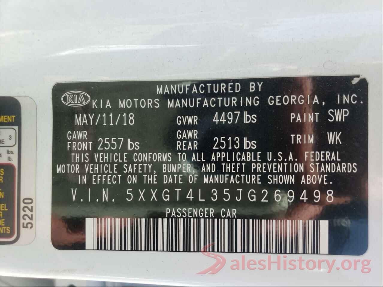 5XXGT4L35JG269498 2018 KIA OPTIMA