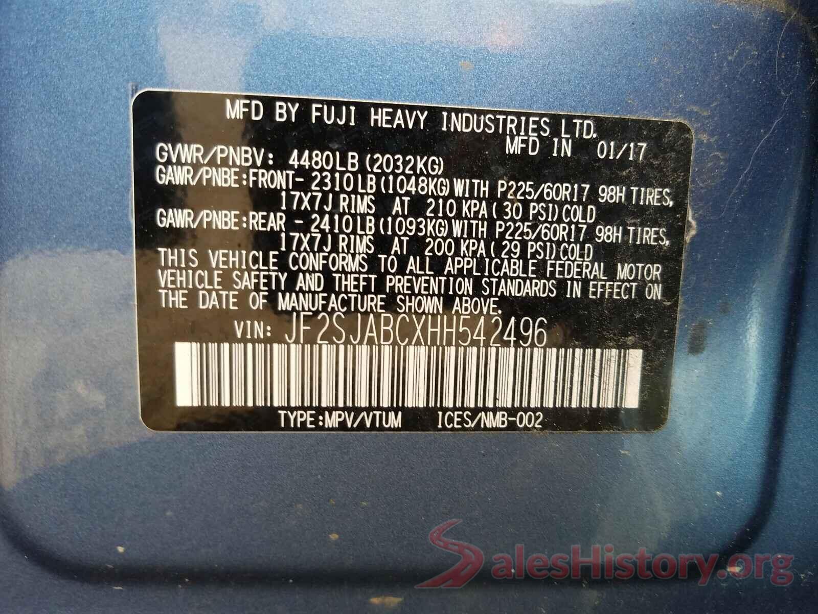 JF2SJABCXHH542496 2017 SUBARU FORESTER