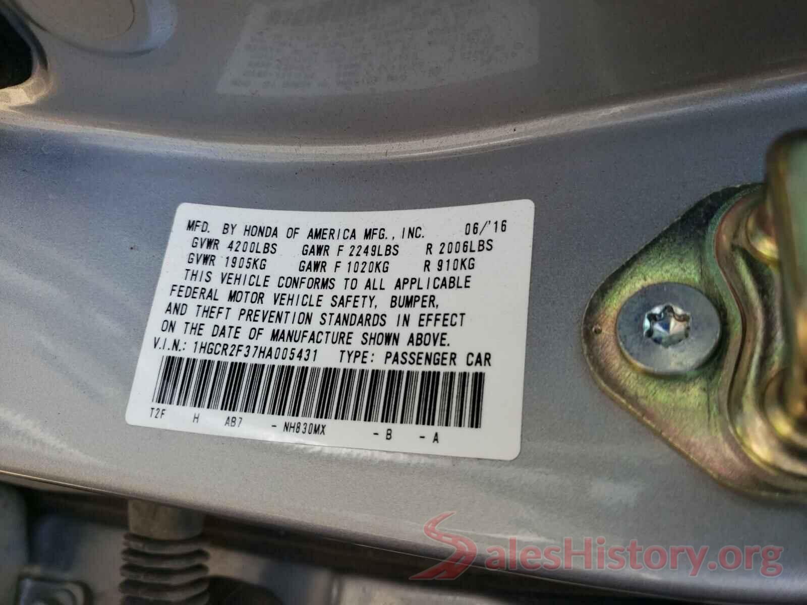 1HGCR2F37HA005431 2017 HONDA ACCORD