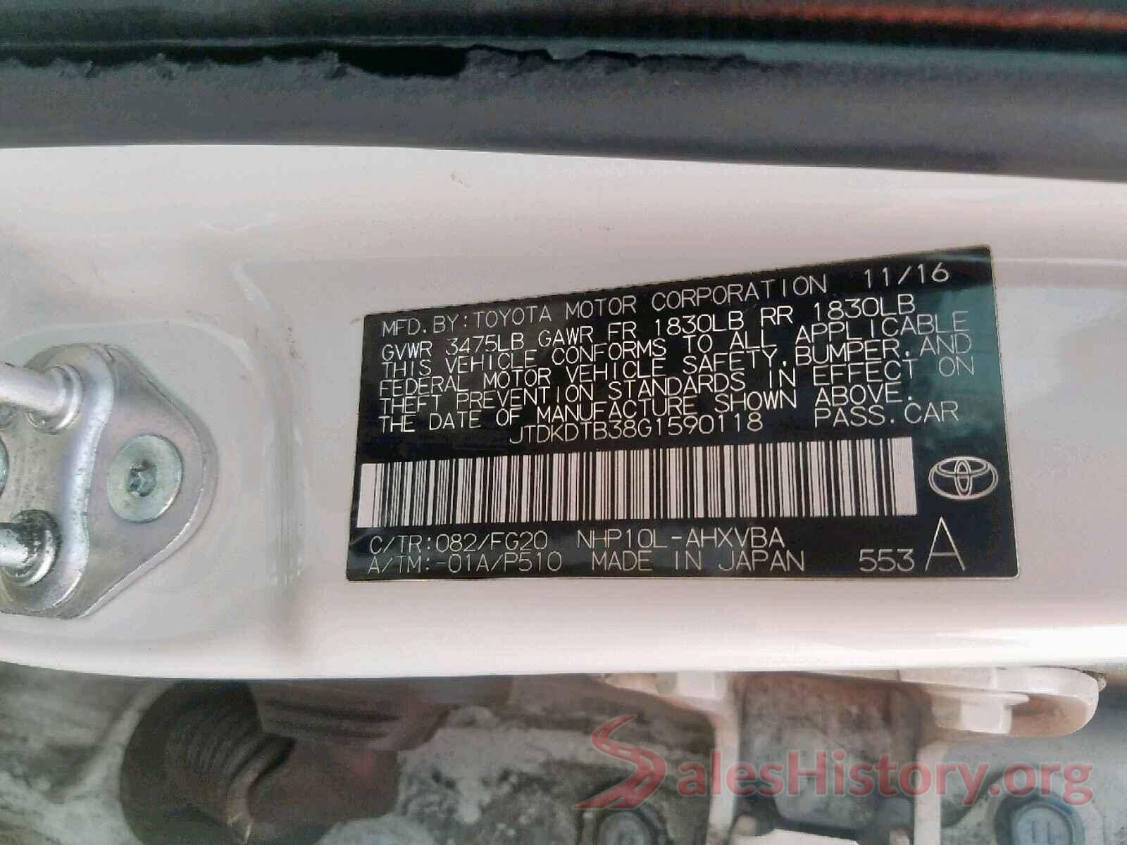 JTDKDTB38G1590118 2016 TOYOTA PRIUS