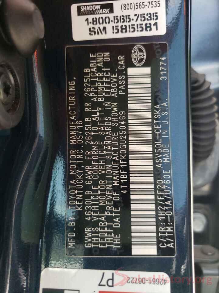 4T1BF1FK0GU250469 2016 TOYOTA CAMRY