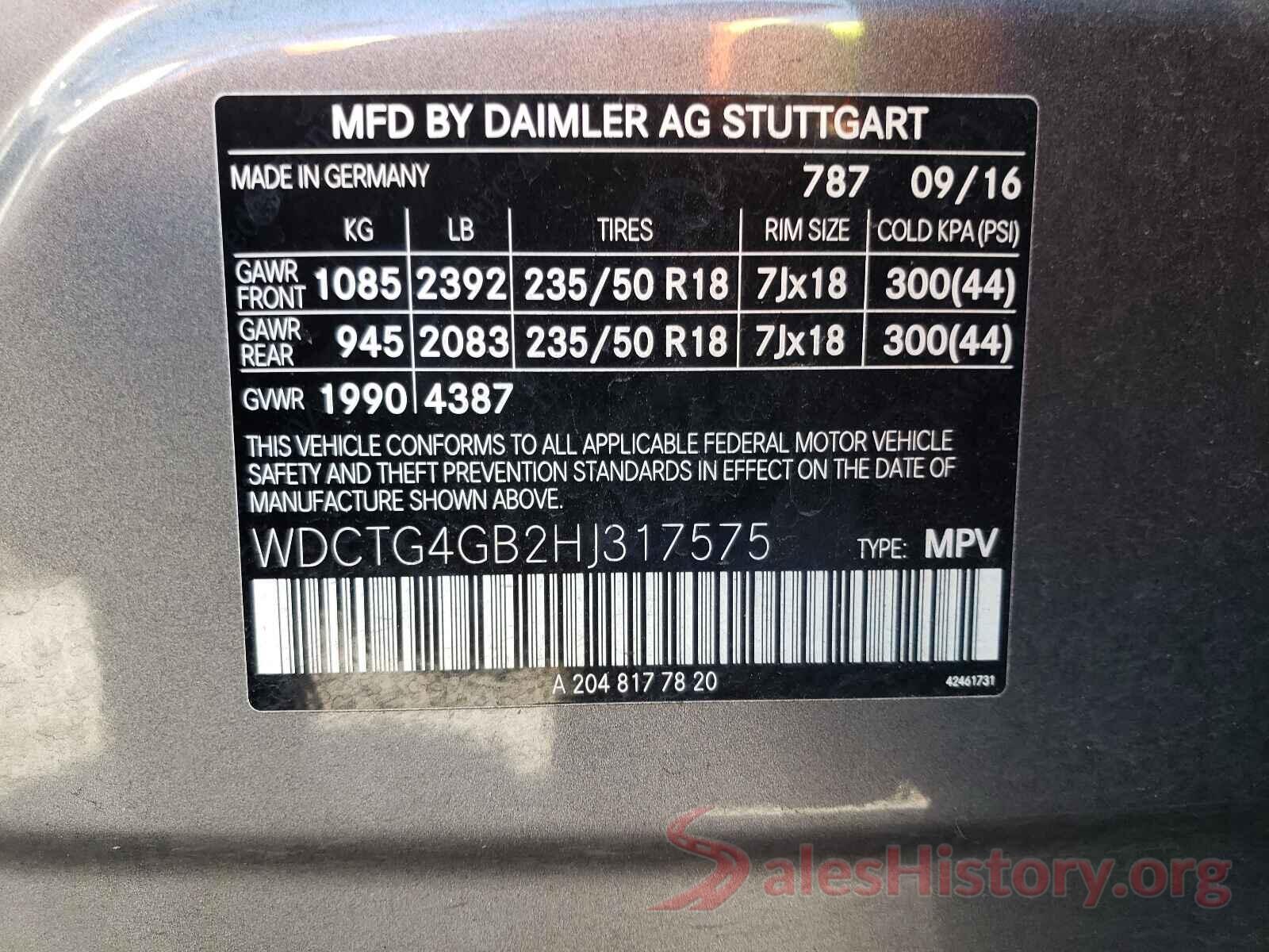 WDCTG4GB2HJ317575 2017 MERCEDES-BENZ GLA-CLASS