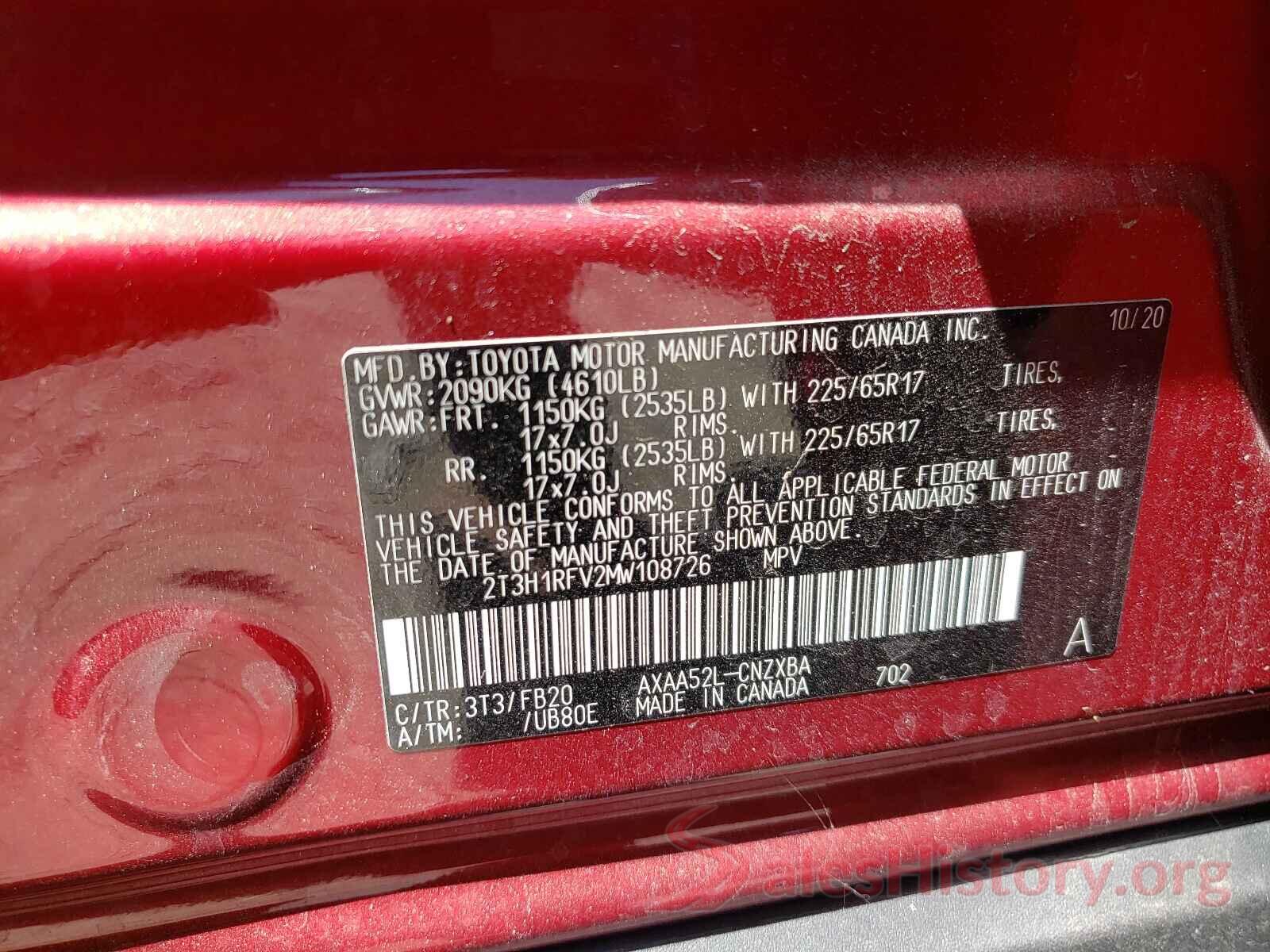 2T3H1RFV2MW108726 2021 TOYOTA RAV4