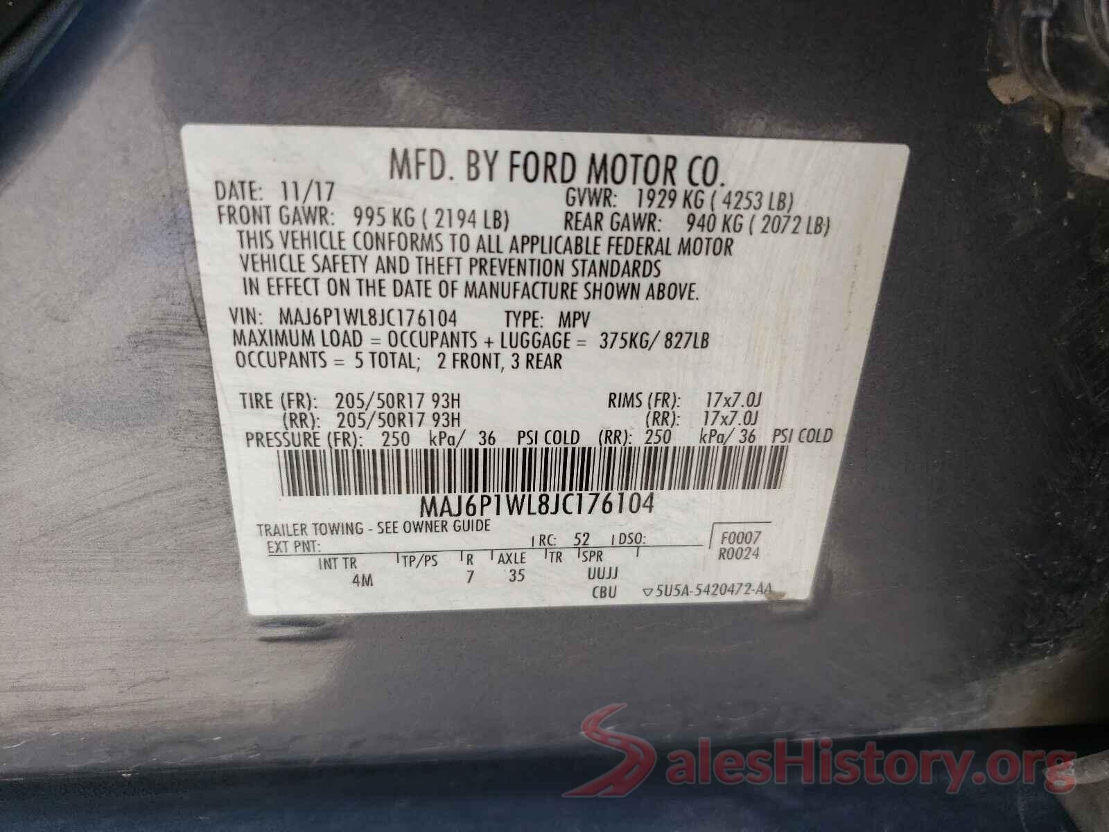 MAJ6P1WL8JC176104 2018 FORD ALL OTHER