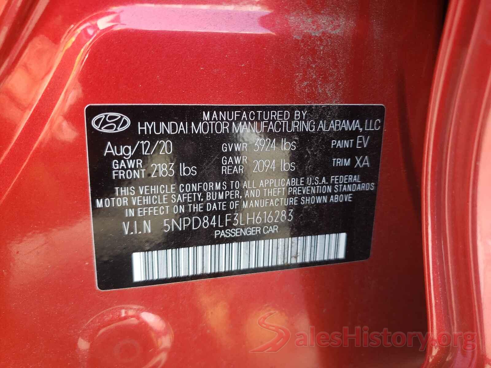 5NPD84LF3LH616283 2020 HYUNDAI ELANTRA