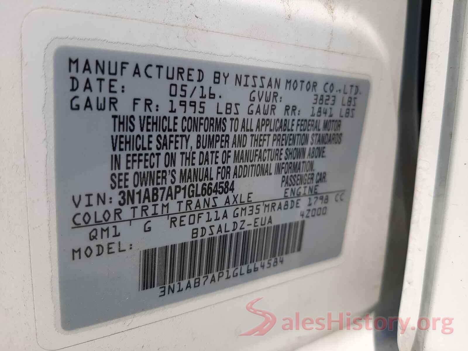 3N1AB7AP1GL664584 2016 NISSAN SENTRA