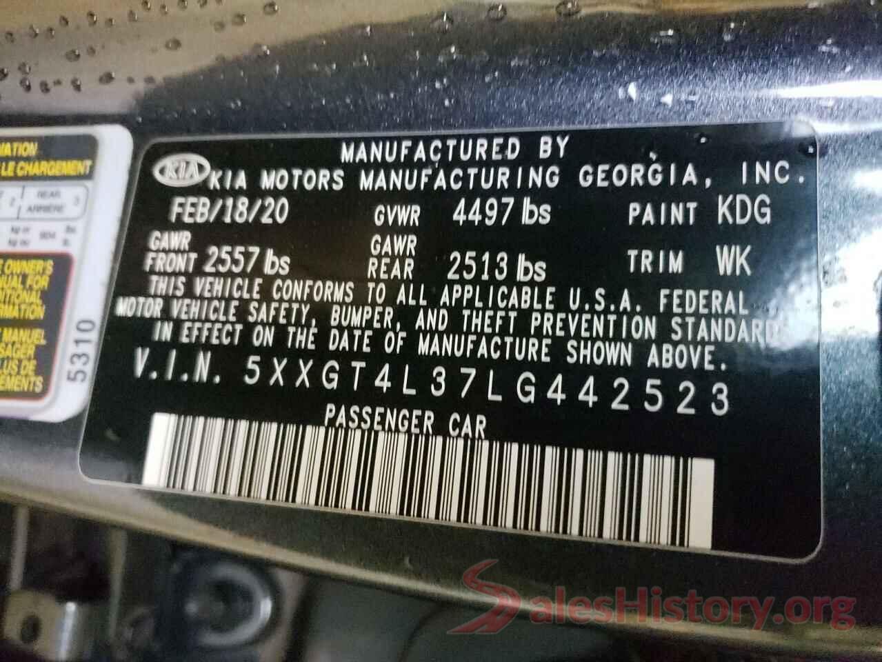 5XXGT4L37LG442523 2020 KIA OPTIMA