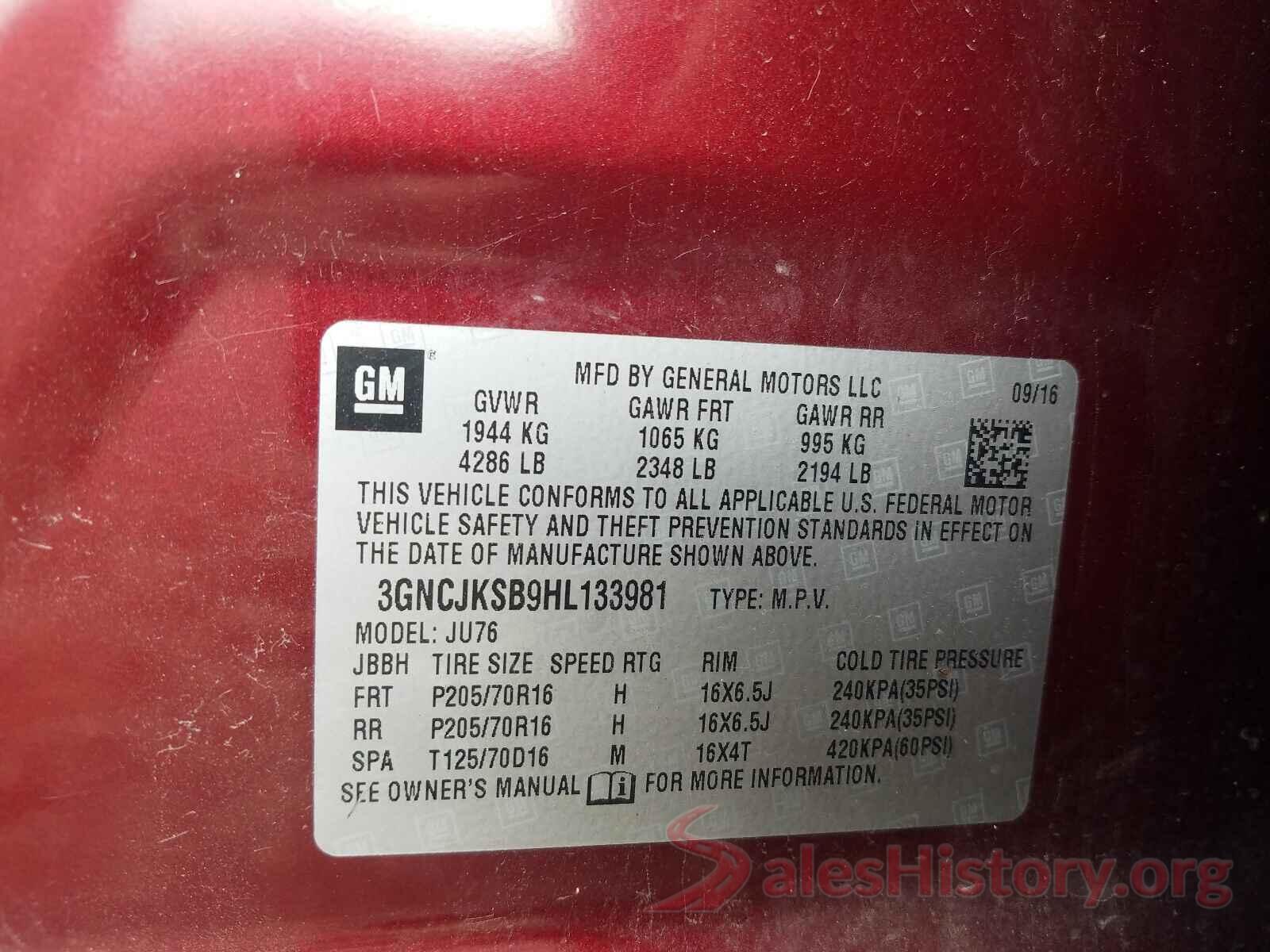 3GNCJKSB9HL133981 2017 CHEVROLET TRAX