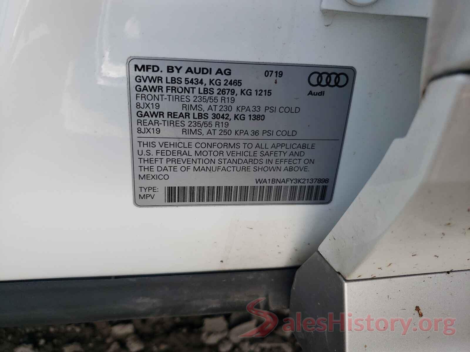 WA1BNAFY3K2137898 2019 AUDI Q5