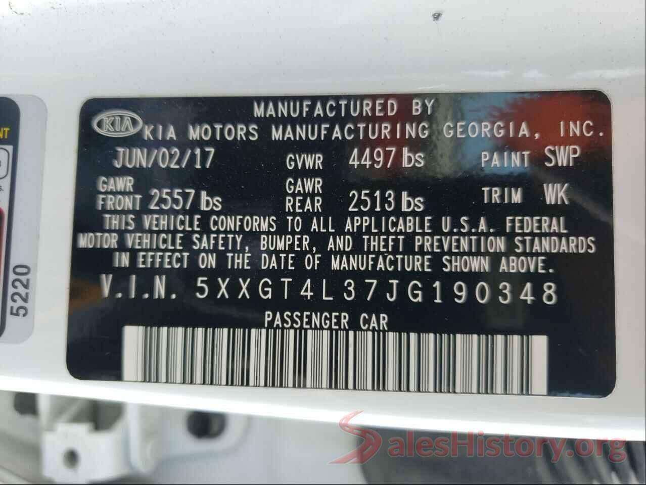 5XXGT4L37JG190348 2018 KIA OPTIMA