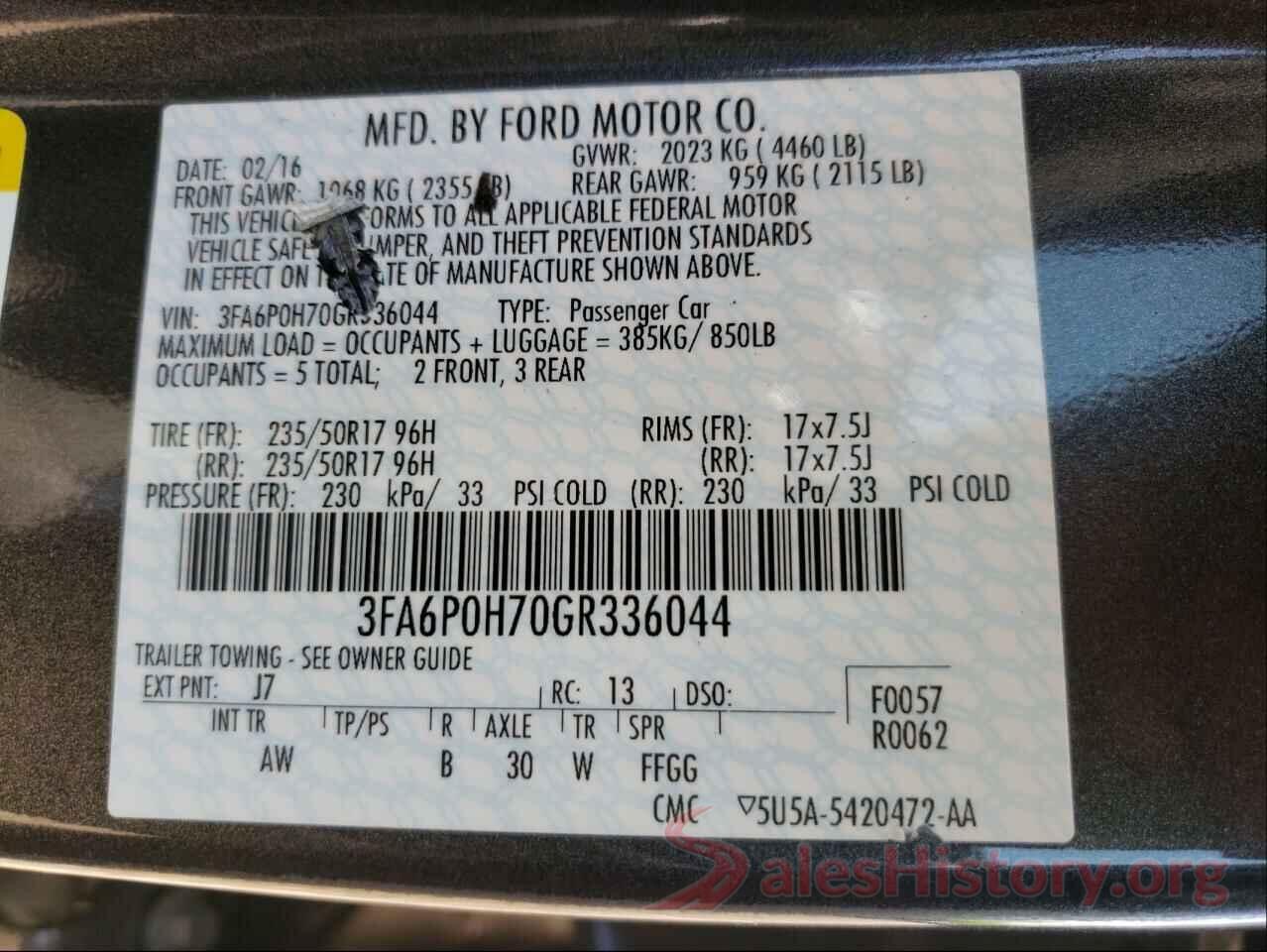 3FA6P0H70GR336044 2016 FORD FUSION