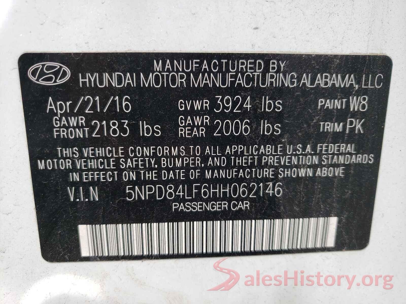 5NPD84LF6HH062146 2017 HYUNDAI ELANTRA