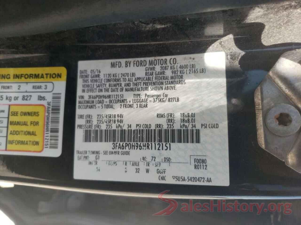 3FA6P0H96HR112151 2017 FORD FUSION