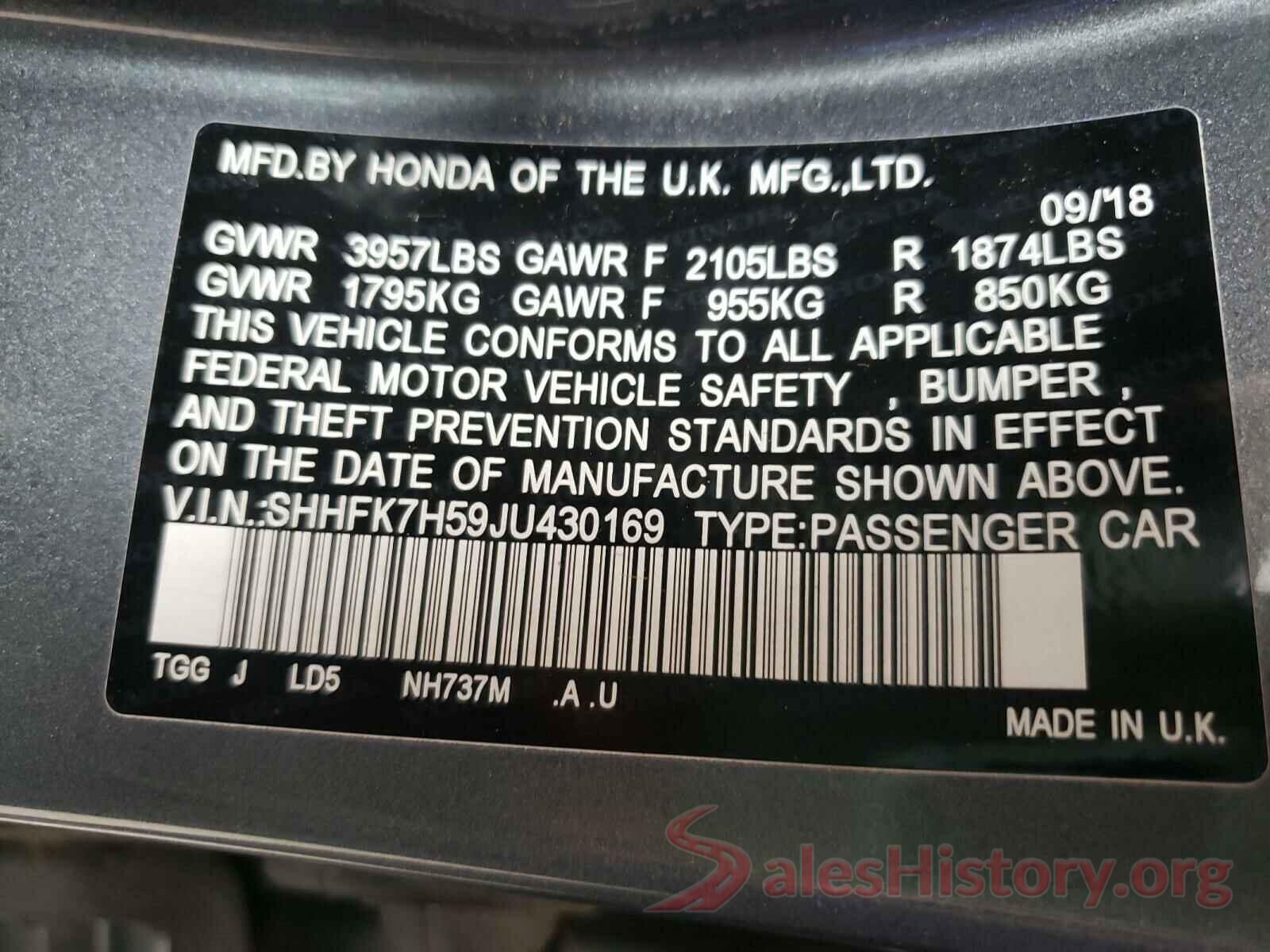 SHHFK7H59JU430169 2018 HONDA CIVIC