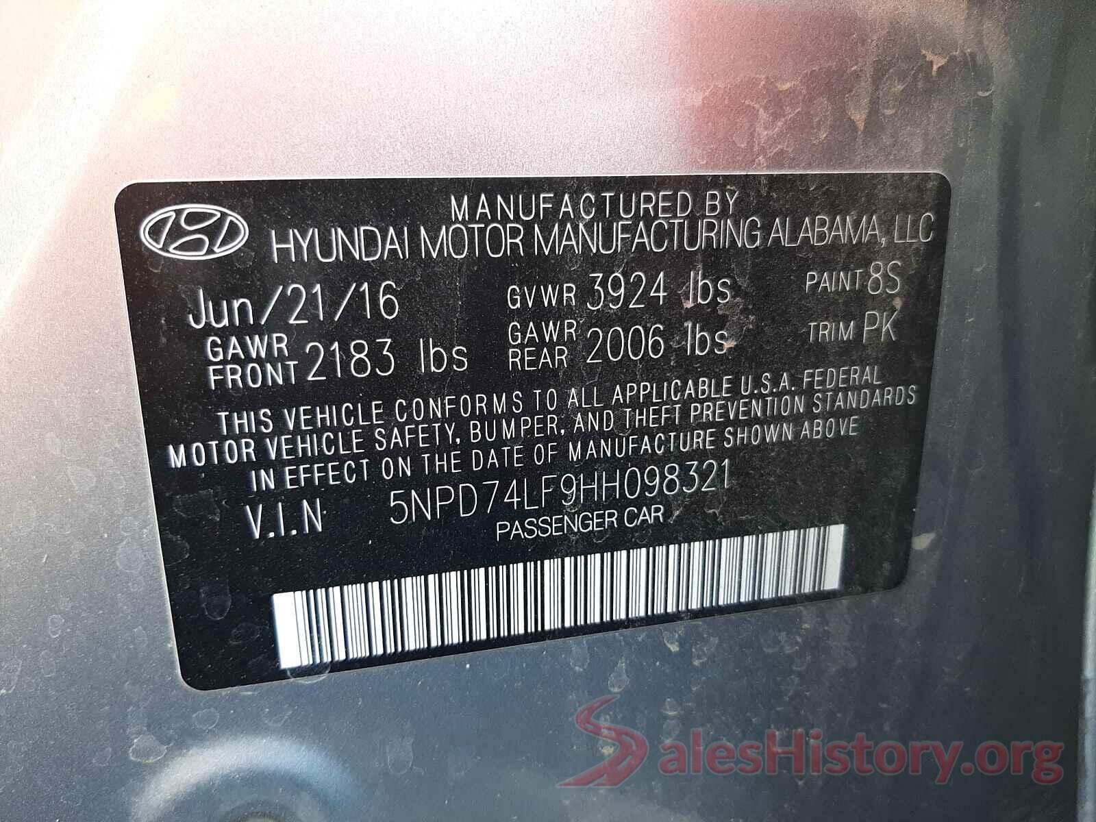 5NPD74LF9HH098321 2017 HYUNDAI ELANTRA