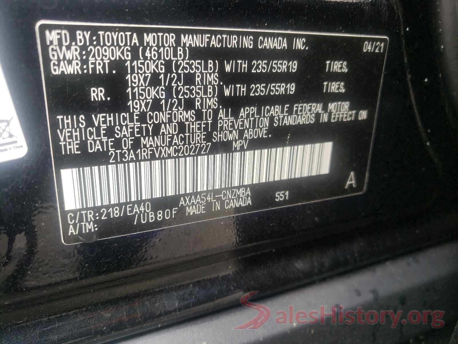 2T3A1RFVXMC202727 2021 TOYOTA RAV4