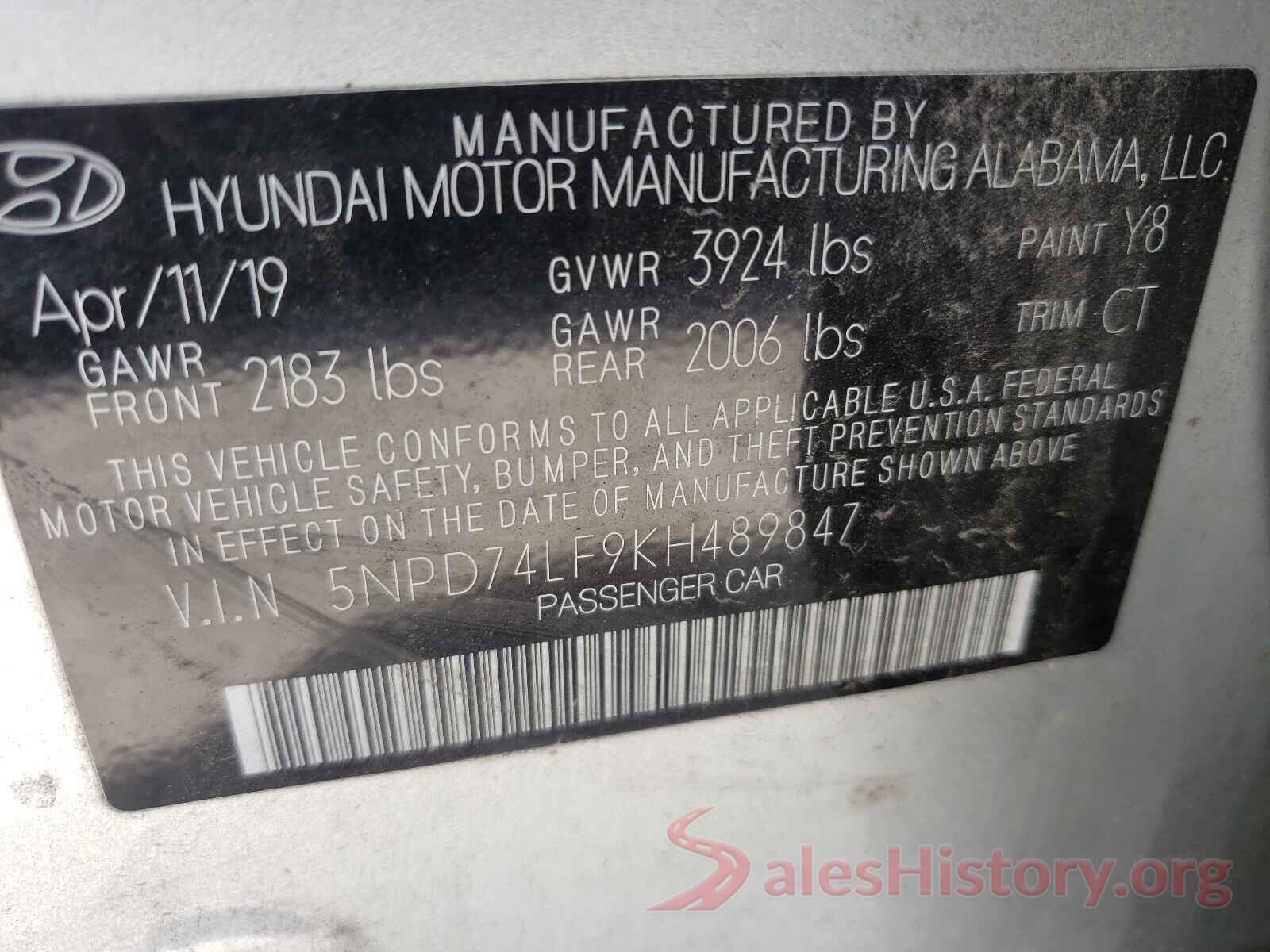 5NPD74LF9KH489847 2019 HYUNDAI ELANTRA