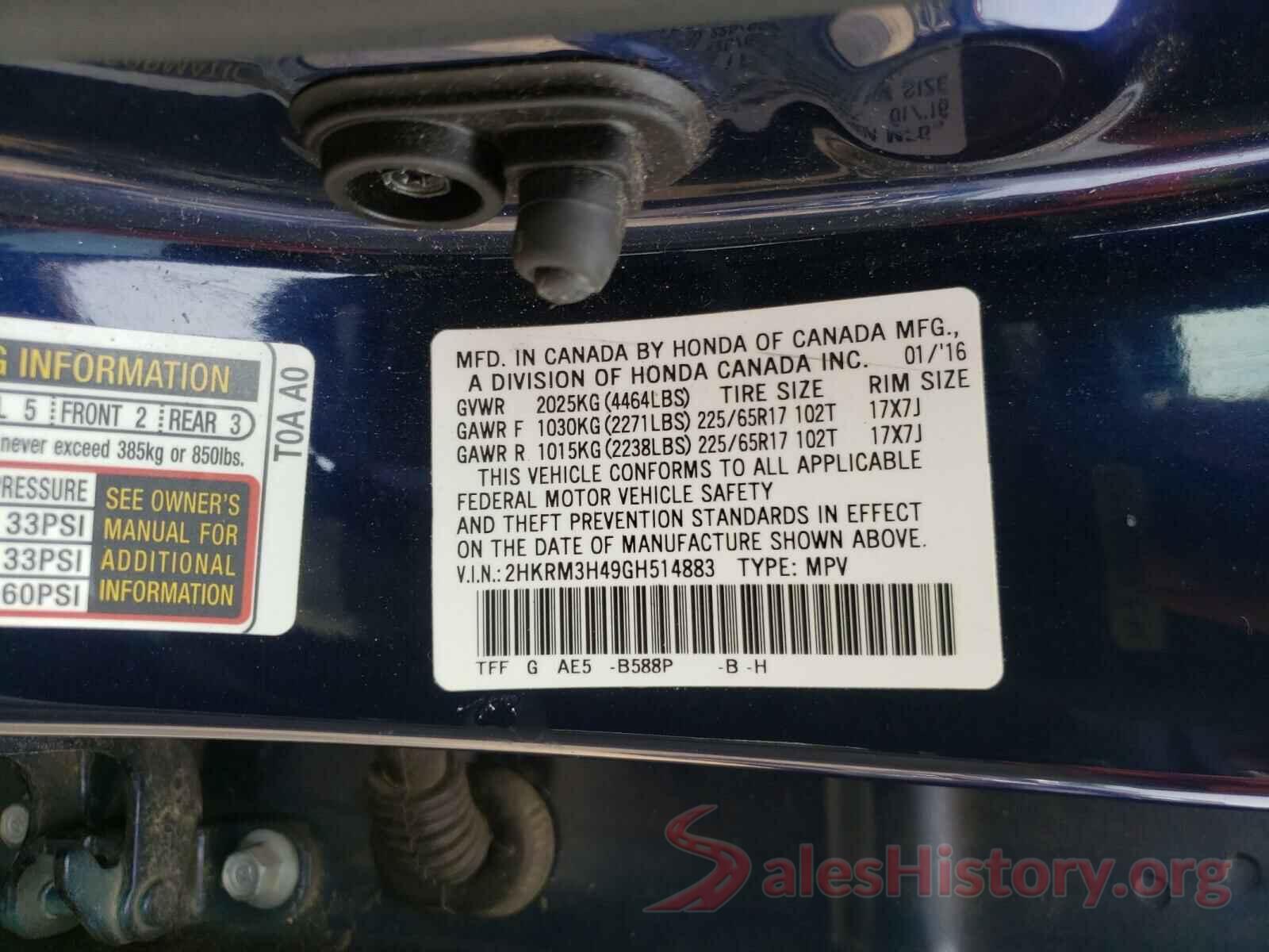 2HKRM3H49GH514883 2016 HONDA CRV