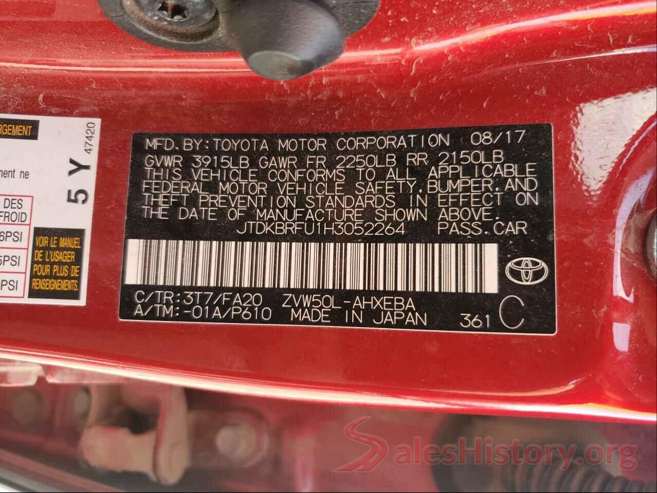 JTDKBRFU1H3052264 2017 TOYOTA PRIUS