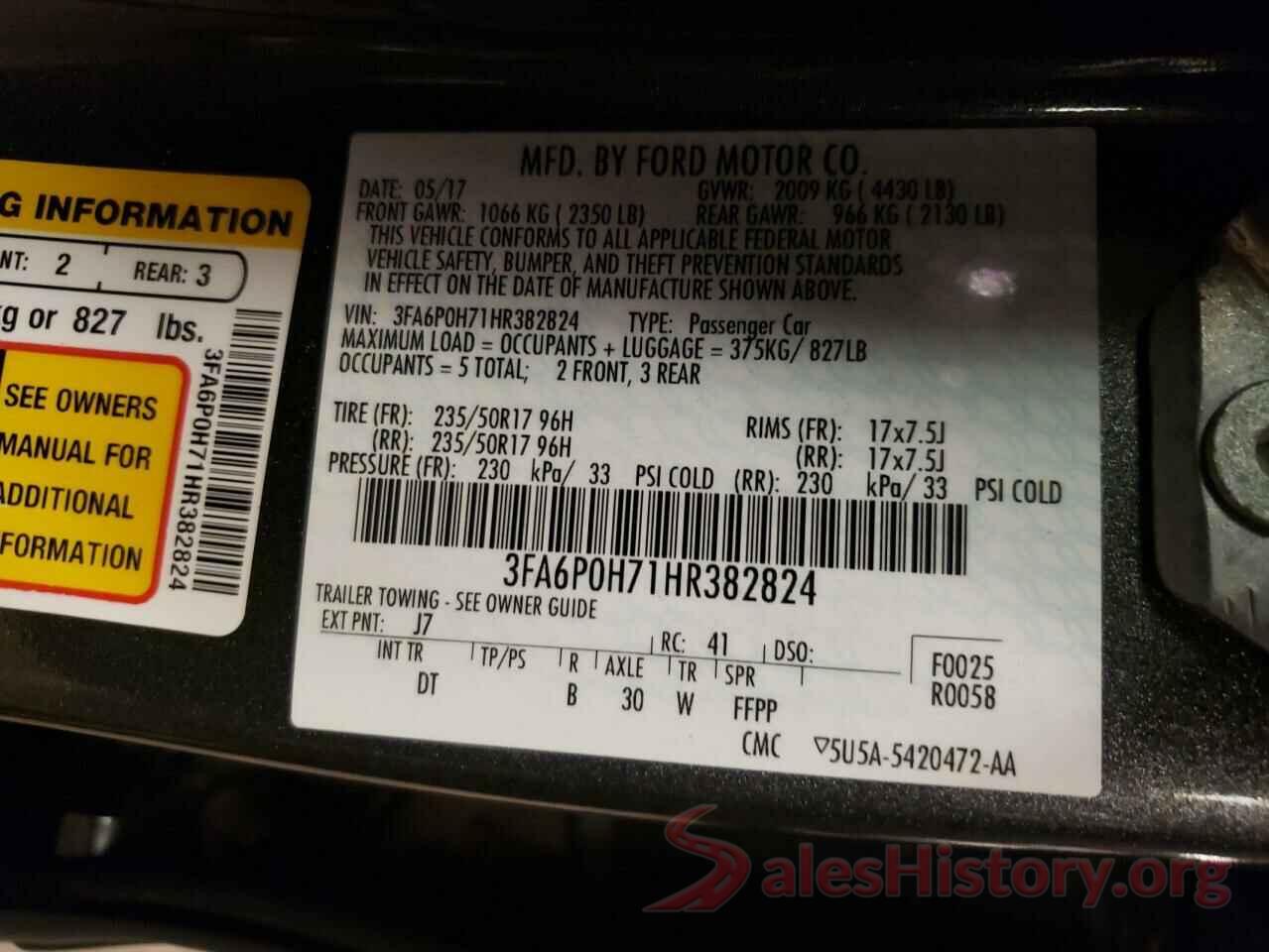 3FA6P0H71HR382824 2017 FORD FUSION