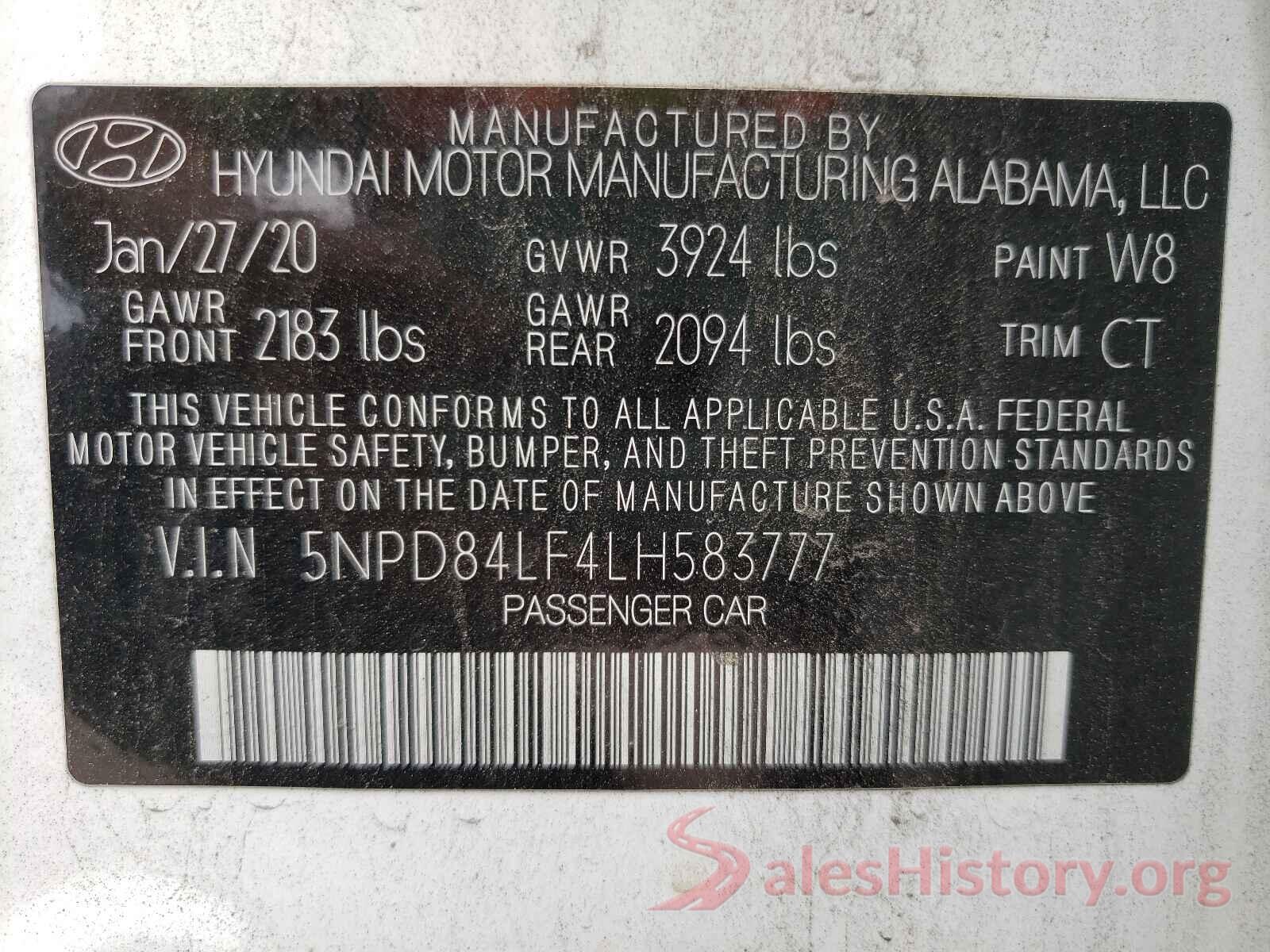 5NPD84LF4LH583777 2020 HYUNDAI ELANTRA