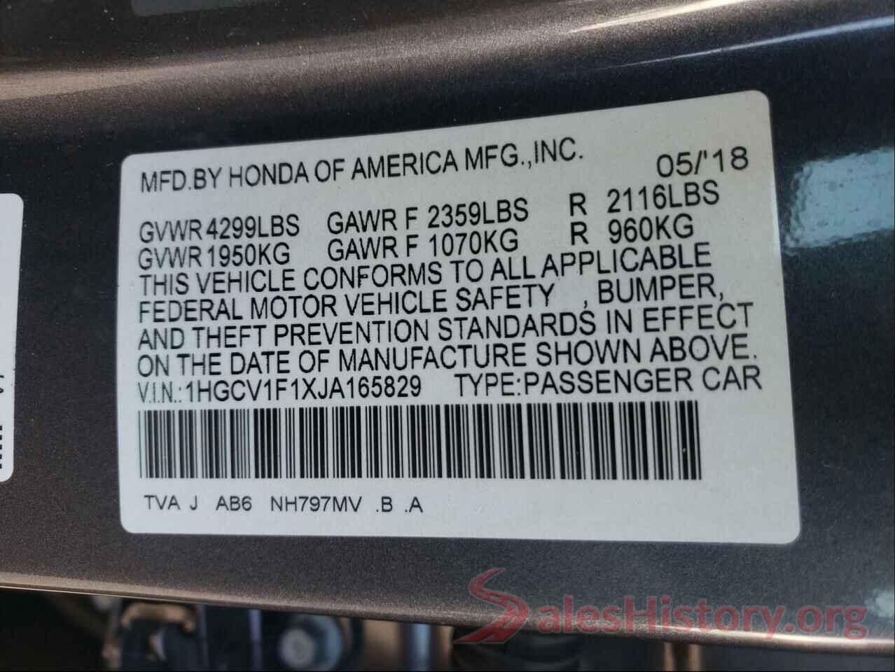 1HGCV1F1XJA165829 2018 HONDA ACCORD