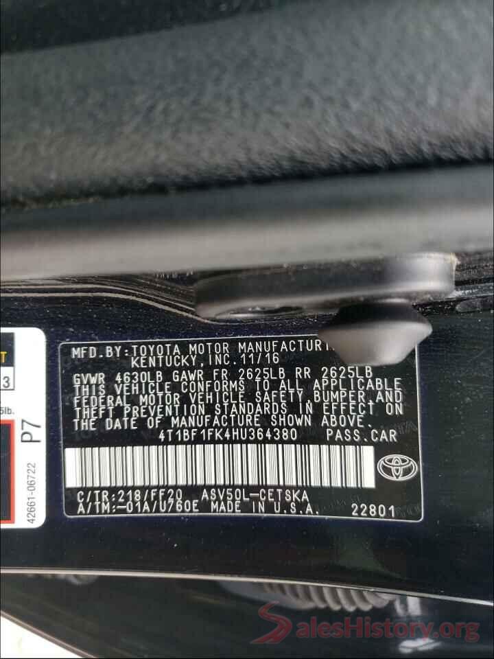 4T1BF1FK4HU364380 2017 TOYOTA CAMRY