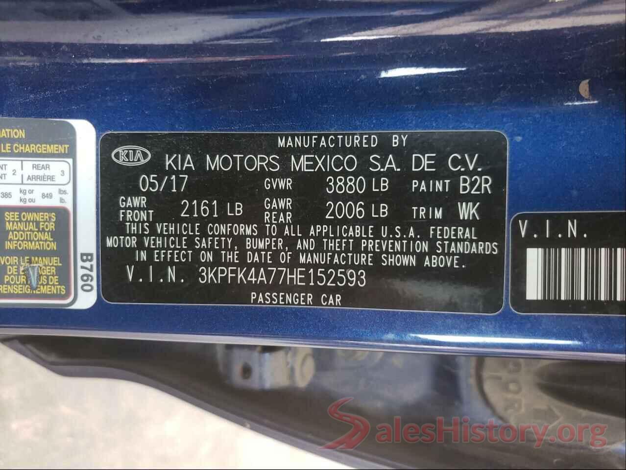 3KPFK4A77HE152593 2017 KIA FORTE