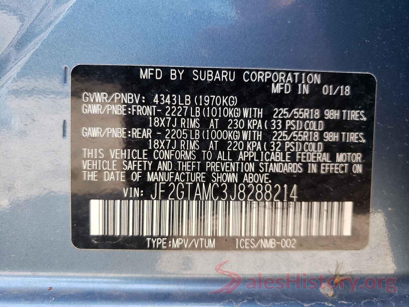 JF2GTAMC3J8288214 2018 SUBARU CROSSTREK