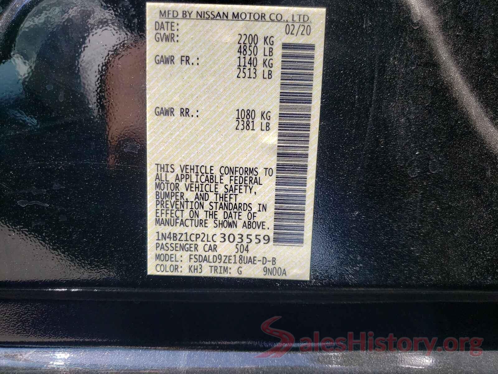 1N4BZ1CP2LC303559 2020 NISSAN LEAF