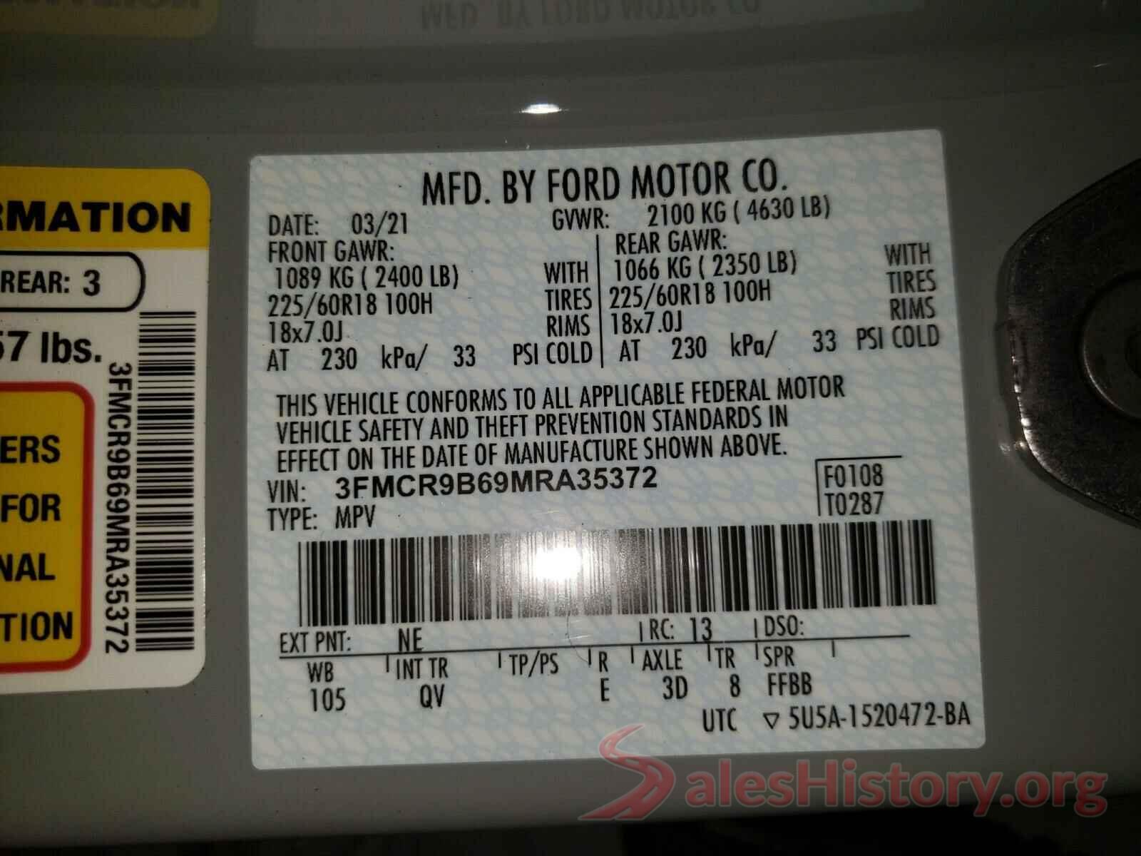 3FMCR9B69MRA35372 2021 FORD BRONCO