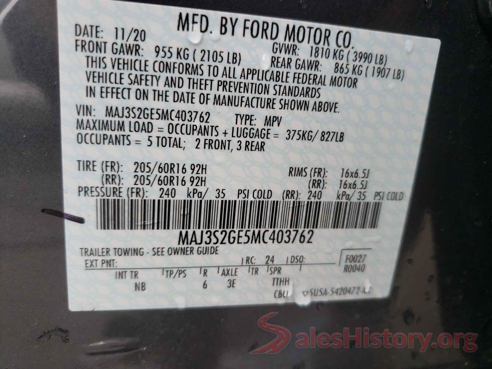 MAJ3S2GE5MC403762 2021 FORD ALL OTHER