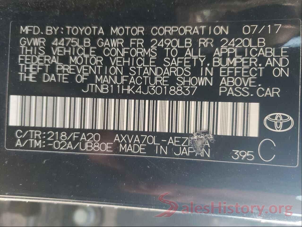 JTNB11HK4J3018837 2018 TOYOTA CAMRY