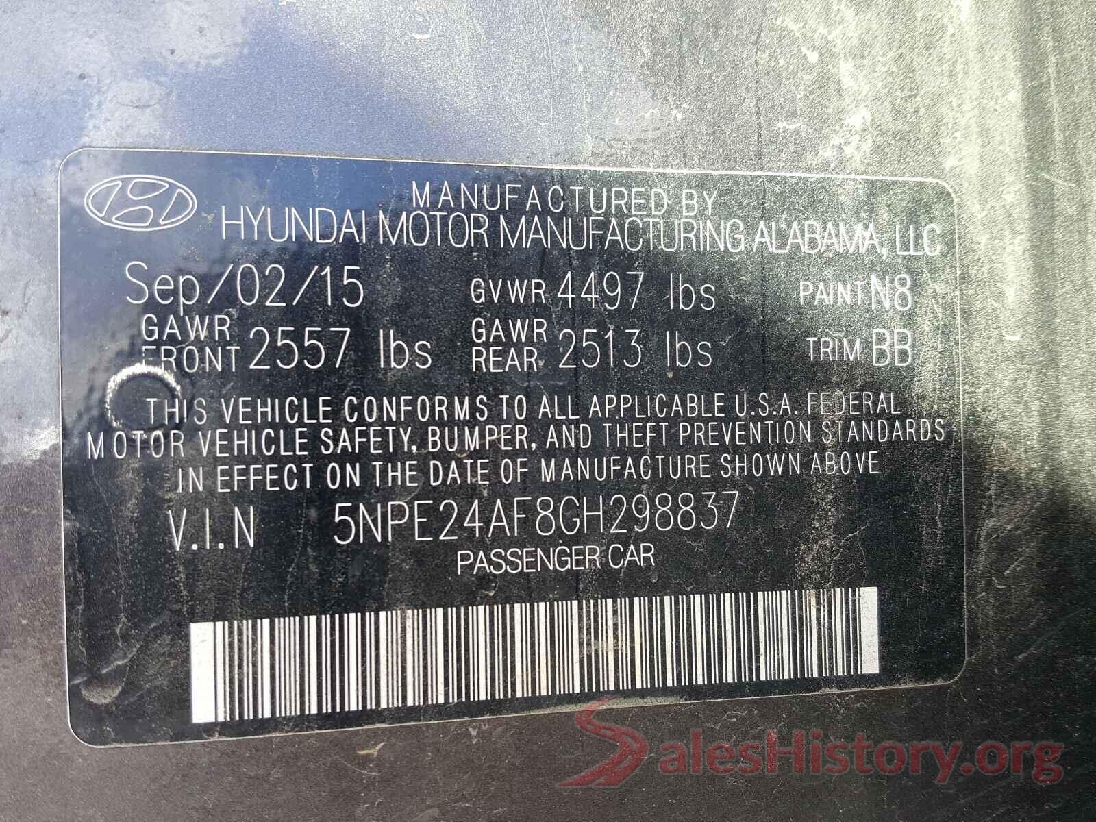 5NPE24AF8GH298837 2016 HYUNDAI SONATA