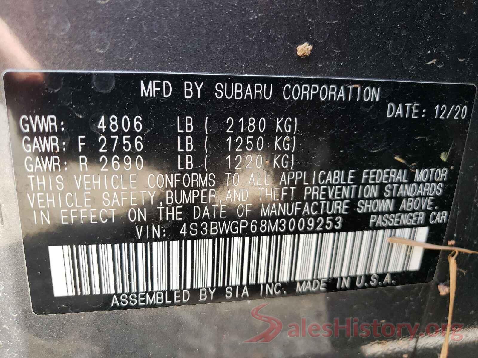 4S3BWGP68M3009253 2021 SUBARU LEGACY